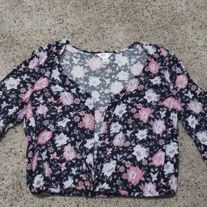 Black and Pink Floral Blouse
